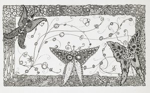 'Usta Kedi veya Çizmeli Kedi' öyküsünün illüstrasyonu. Bir kelebek tasarımı. by Harry Clarke