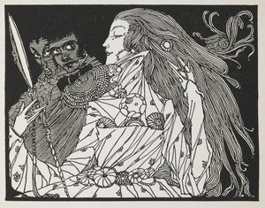 Hikayenin illüstrasyonu, 'saçma dilekler'. by Harry Clarke