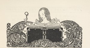 İçindekiler sayfasının üst kısmında kitap okuyan bir kadını gösteren illüstrasyon. by Harry Clarke