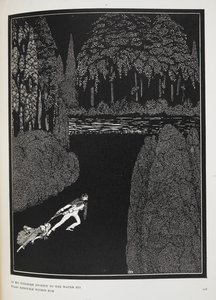 Suya doğru yaptığı zorlu yolculukta korkuları da onunla birlikte iki katına çıkıyor. 'Marie Roget'in Gizemi' öyküsünün illüstrasyonu. by Harry Clarke