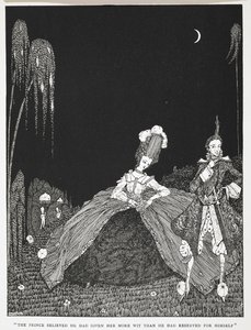 "Prens ona kendisine ayırdığından daha fazla zeka verdiğine inanıyordu." 'Püsküllü Riquet' öyküsünün illüstrasyonu. by Harry Clarke
