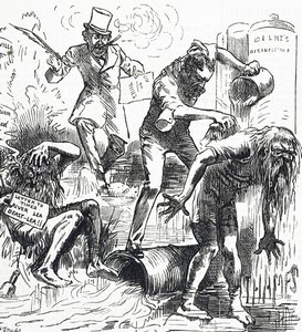 Thames ve Lea Nehirlerinin kirli durumları nedeniyle saldırıya uğradığını gösteren karikatür by Harry Furniss