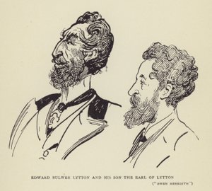 Edward Bulwer Lytton ve oğlu Lytton Kontu Owen Meredith by Harry Furniss