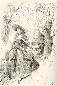Bayan Haredale. The Testimonial Edition'dan Charles Dickens romanı Barnaby Rudge için Harry Furniss'in illüstrasyonu, 1910'da yayınlandı. by Harry Furniss
