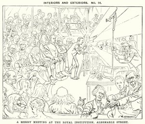 Yumruk karikatürü: Kraliyet Enstitüsünde Neşeli Bir Toplantı, Albemarle Caddesi, Londra (gravür) by Harry Furniss