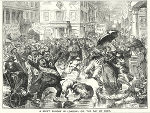 Punch karikatür: Londra'da Sessiz Bir Pazar; veya, Dinlenme Günü (gravür) by Harry Furniss