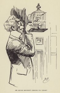 Sör Squire Bancroft kanaryasını besliyor by Harry Furniss