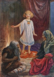 Aslaug, Aki ve Grima, "Ragnar Lodbrog "dan (renkli taş baskı) by Harry George Theaker