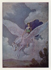 Bellerophon ve gümüş kanatlı atı (renkli taş baskı) by Harry George Theaker