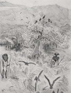 Masai Kampı, c.1884 (kağıt üzerine kalem) by Harry Hamilton Johnston