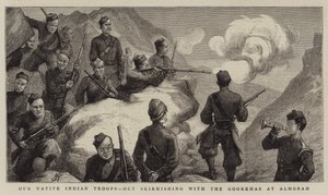 Our Native Indian Troops, Out skirmishing with the Goorkhas at Almorah  by Harry Hamilton Johnston