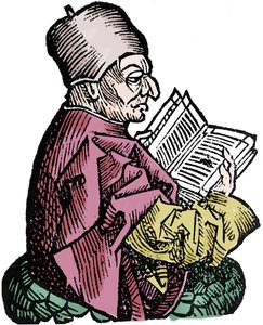 Tarihçi ve ilahiyatçı Bede the Venerable (673-735) (Beda Venerabilis). Hartmann Schedel