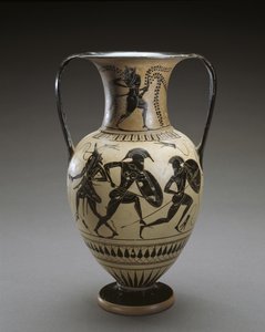 İlyada Sahneli Siyah Figür Amfora, MÖ 540-520 (pişmiş toprak ve astar) by Hattatt Painter (attr. to)