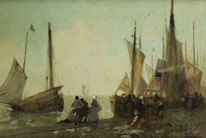 Rıhtımda Boşaltma Balıkçı Tekneleri, Brittany, by Hector Caffieri