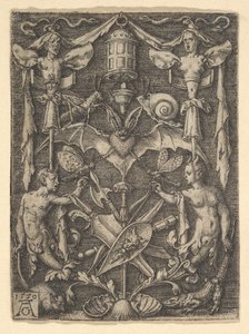 Ortasında Yarasa Olan Bir Şamdan Grotesk Tasarımı, 1550. by Heinrich Aldegrever