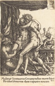 Centaurların Hippodamia Tecavüzünü Önleyen Herkül by Heinrich Aldegrever
