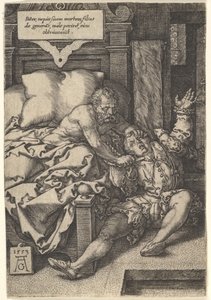 Yargıç Herkinbald, Yeğeninin Boğazını Keserken, 1553. by Heinrich Aldegrever