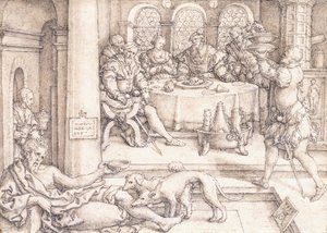 Lazarus Dalış Masasından Kırıntılar İçin Yalvarıyor, 1552 by Heinrich Aldegrever