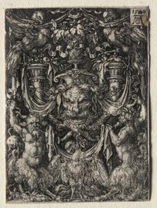 Aşağıdaki İki Faun Arasında Maskeli ve Kartallı Süsleme Tasarımı, 1509. by Heinrich Aldegrever