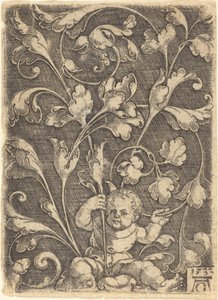 Oturan Çocuk ile Scroll Süsleme by Heinrich Aldegrever