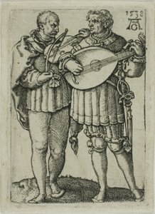 Keman ve Ud Çalan İki Müzisyen, Küçük Düğün Dansçılarından bir tabak by Heinrich Aldegrever