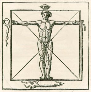 Adam göz, yılan, yedi bölüm personel ve kalkan sembolleriyle çevrili bir meydanda. Heinrich Cornelius Agrippa von Nettesheim