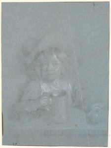 Elinde elma ve kupa olan bir masada bir çocuk by Heinrich Dittmers