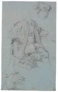 Oturan adam çalışması (sadece kafa ima edildi) ve iki ayrıntılı el çalışması by Heinrich Dittmers
