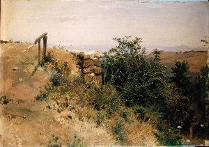 İtalyan Manzarası (karton üzerine serilmiş kağıt üzerine yağlı boya) by Heinrich Dreber