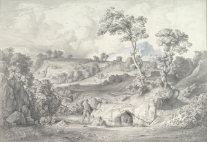 Bir adam ve bir yılanla güney manzarası, 1847. by Heinrich Dreber