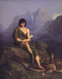 Bir kartalı öldürdükten sonra dinlenen bir okçu by Heinrich Eddelien