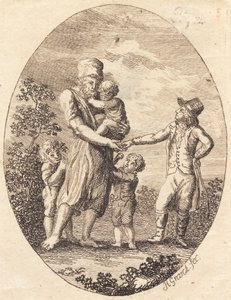 Bir beyefendi iki çocuklu bir adama bir kuruş verir. by Heinrich Grosch