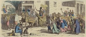 Savaşa hazırlanan bir Antik Mısır firavunu (renkli gravür) by Heinrich Leutemann
