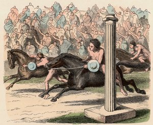 Antik Yunanistan: Spor: Bir ata hızla binme ve attan inme by Heinrich Leutemann
