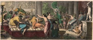 Antik Roma: Gladyatörlerin performansıyla bir ziyafet by Heinrich Leutemann