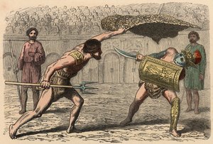 Antik Roma: Gladyatör amfitiyatroda savaşıyor by Heinrich Leutemann