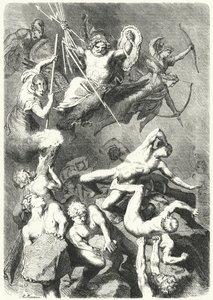 Antik Yunan Tanrıları ve Titanlar arasındaki savaş (gravür) by Heinrich Leutemann