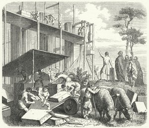 Aventine Tepesi'nde bir tapınak inşası, Roma (gravür) by Heinrich Leutemann