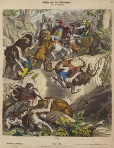 Kartaca aslan avı (renkli gravür) by Heinrich Leutemann