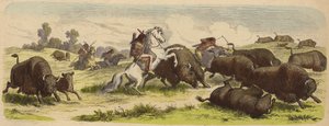 At sırtında bufalo avlayan Kızılderililer (renkli gravür) by Heinrich Leutemann