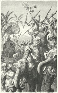Pauravas Kralı Porus, savaş fillerini incelerken (gravür) by Heinrich Leutemann
