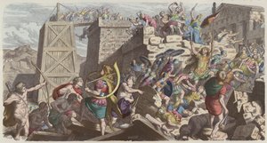 Bir şehri basan Romalı askerler (renkli gravür) by Heinrich Leutemann