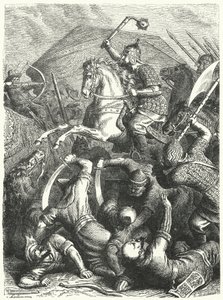 Kazak askeri komutanı Yermak Timofeyevich, Kuchum Khan Tatarları ile savaşta (gravür) by Heinrich Leutemann