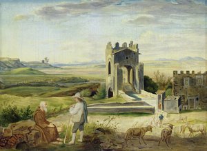 Nomentano Köprüsü yakınında Campagna Manzarası (karton üzerine serilmiş kağıt üzerine yağ) by Heinrich Maria von Hess