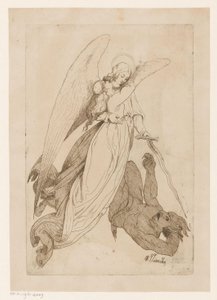 Angel bir kadın azizi kaldırır ve bir iblisi yener by Heinrich Vianden