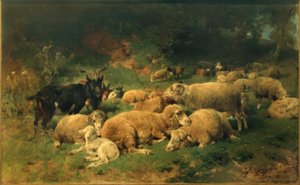 Ormanın kenarında dinlenme koyun by Heinrich von Zügel