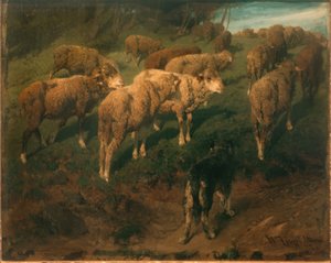 Siyah köpek ile koyun by Heinrich von Zügel