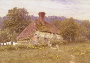 Blackdown, Sussex Yakınlarında Bir Kulübe (suluboya) by Helen Allingham