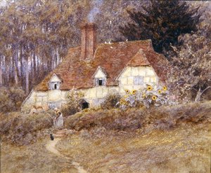 Bir Surrey Kulübesi (kağıt üzerine sulu boya) by Helen Allingham