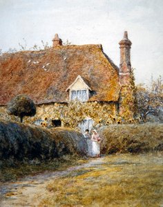 Bir Kulübe Kapısının Yanında (kağıt üzerine suluboya) by Helen Allingham